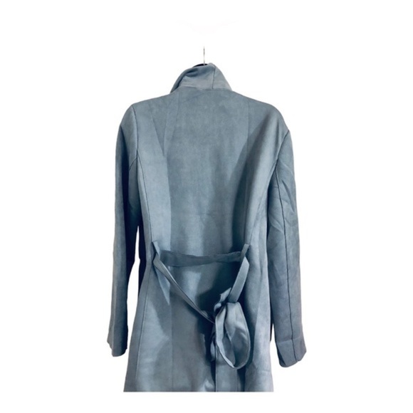 Haute monde Blue faux suede oversized shawl collar belted trench coat size Large - Picture 9 of 16